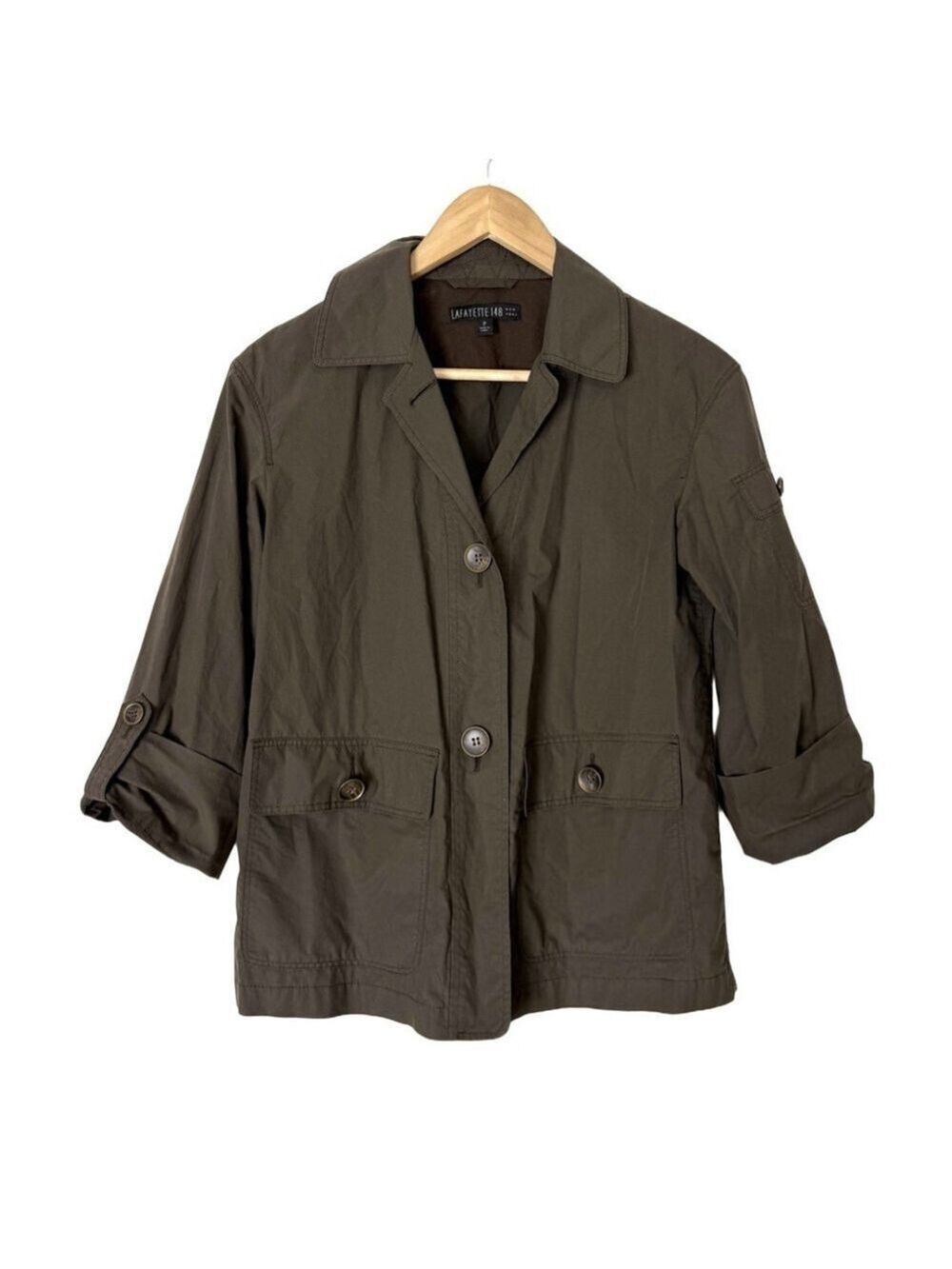 Lafayette 148 NY Shirt Jacket Size P (XS 0-2) Brown Buttons Pockets Luxury Work